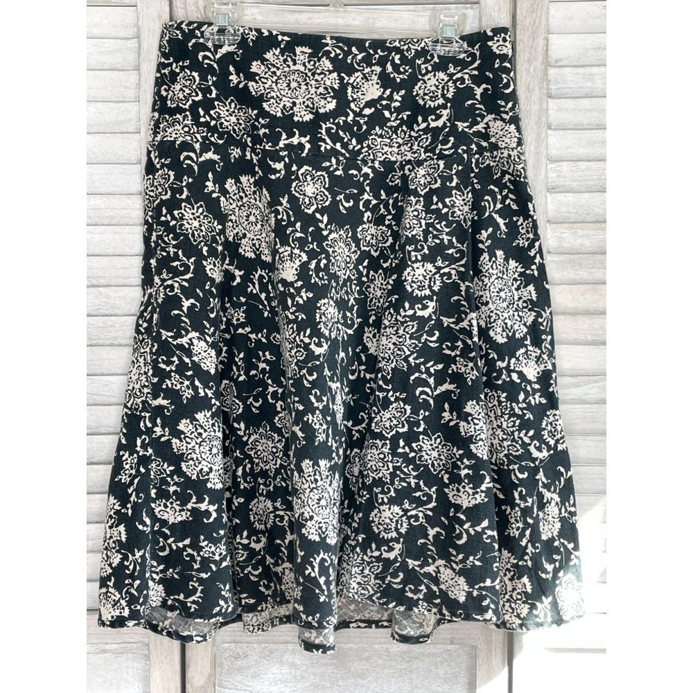 GAP Linen Skirt Black & White Floral Size 6R